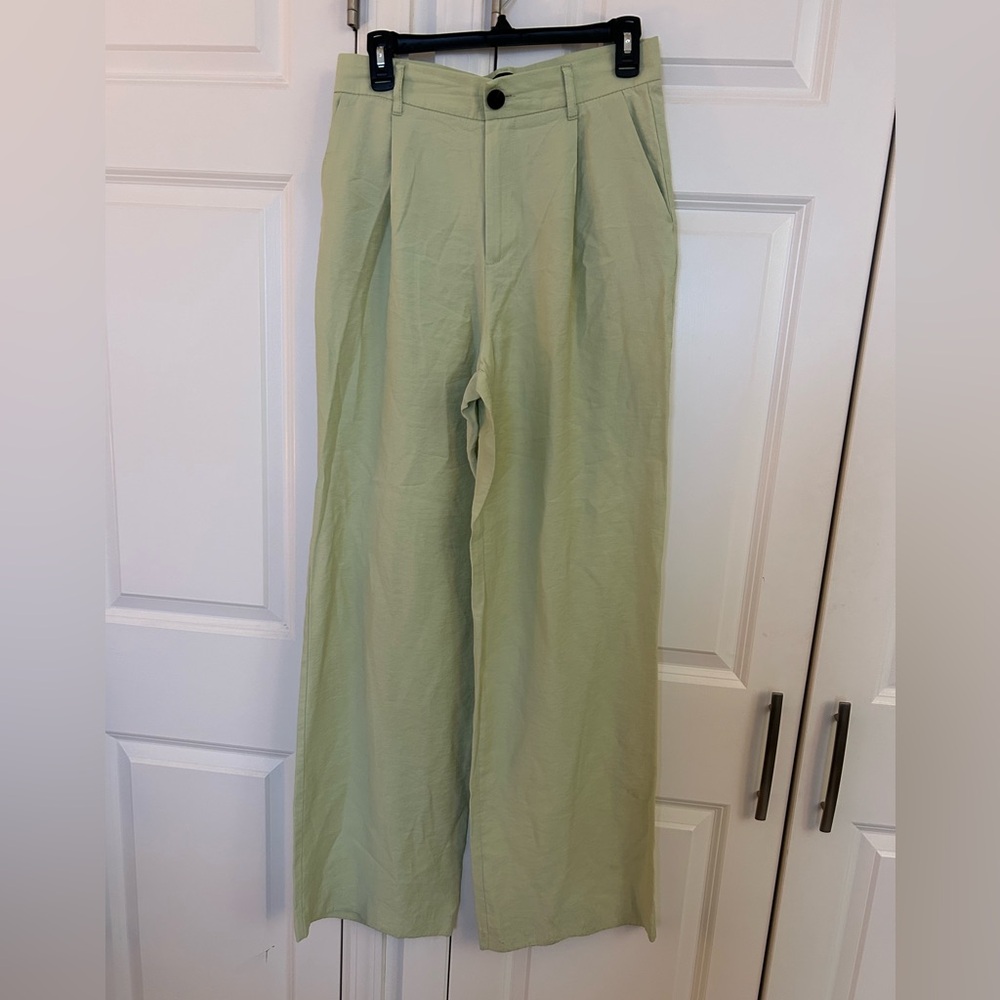 Zara Light Green Pleated Trousers - Picture 1 of 6